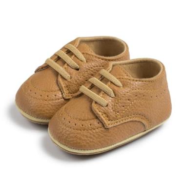 Imagem de Mocassins para bebês meninos meninas clássico casamento Brogue Oxford sapatos sociais primeiros passos caminhada sapato de berço preguiçoso, A07/marrom, 12-18 Months Toddler