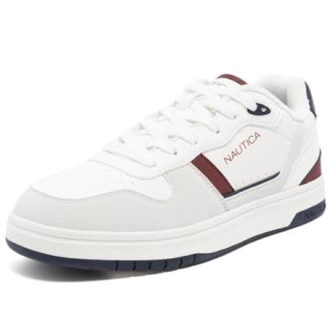 Imagem de Nautica Tênis masculino clássico de cano baixo – sapatos casuais retrô com cadarço para tênis e estilo inspirado no basquete, Vinho branco marinho, 40