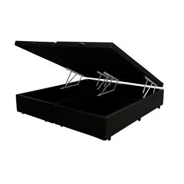 Imagem de Cama Box Baú Blindado Queen Bipartido Loja Xerife Sintético Preto 41x158x198