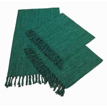 Imagem de Tapete de Cozinha, Passadeira Estilo com Franjas Kit Passadeira para Cozinha de Tear 3 Peças，Elegante e Refinado(Verde)