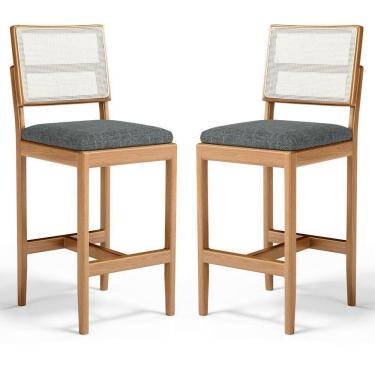 Imagem de Kit Com 2 Banqueta Milena Madeira Maciça Assento Estofado Encosto De Tela Sintética Linho Chumbo 406