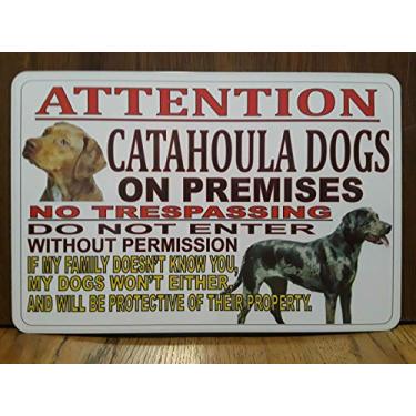 Imagem de Placa de metal Advertência Atenção Catahoula Dogs Sinal Cuidado com Cachorro 20 x 30 cm