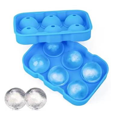 Imagem de Forma de Gelo Esférica em Silicone, 6 Cavidades Grandes com Tampa, Molde para Whisky, Gin, Coquetéis e Drinks Premium, Cor Azul (Azul)