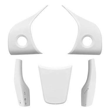 Imagem de Capa de acabamento de volante para Tesla Model 3/Y, para Tesla Model 3/Y Capa de mudança de marcha, compatível com Tesla 2017-2024 Modelo 3 Modelo Y, acessórios decorativos interiores (branco)