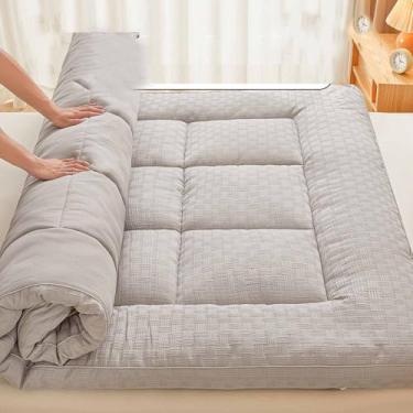 Imagem de Yadlan Colchão de chão japonês dobrável e portátil, colchão futon, 10 cm, protetor de colchão quente, protetor de colchão acolchoado com alças, colchão futon cinza 150 x 200 cm