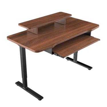 Imagem de HGTRH Secretária de altura ajustável, mesa de computador com suporte de monitor bandeja teclado secretária de pé altura ajustável com sistema anticolisão A 100 x 60 x 80 cm