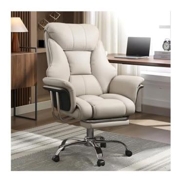 Imagem de HGTRH Cadeira de escritório com apoio para os pés e suporte de lombar na cintura, cadeira ergonômica para jogos com rotação de 360°, altura ajustável, encosto alto, couro PU, reclinável, 150 kg, para