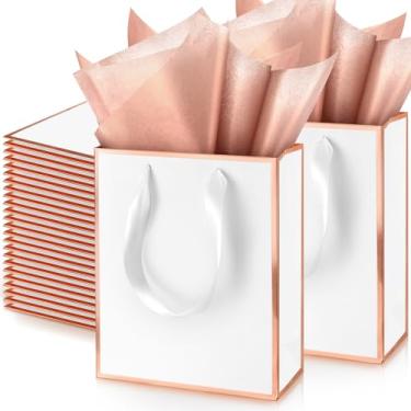 Imagem de Yeaqee Pacote com 50 sacos metálicos para presente com alça e lenço de papel, bolsa de agradecimento para Dia de Ação de Graças, Natal, casamento, 5 sentidos, lembrancinhas de festa de fim de ano 22 x