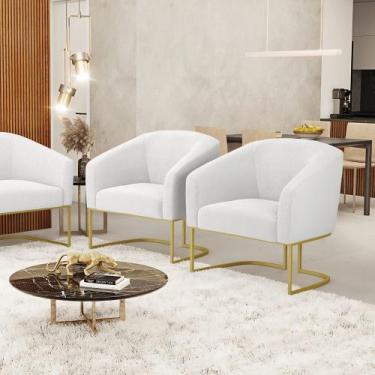Imagem de Poltrona Decorativa Giratória MA30 Kit 2 Stella Bouclê Off White D03 -
