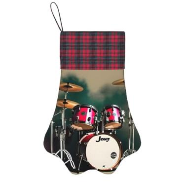 Imagem de SKKNT Meias de Natal com estampa de tambor de jazz para animais de estimação, decoração de Natal, cães, gatos, árvores, doces, presente conveniente
