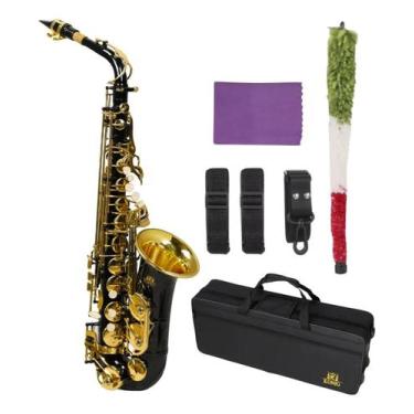 Imagem de Sax Alto Konig Preto Com Campana Dourada Com Estojo Completo Preto E D