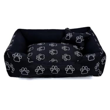 Imagem de Cama Pet para Cachorro e Gato Média | Confortável, Lavável e Impermeável | Zíper e Enchimento Removível(Pata Preto)