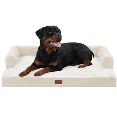 Imagem de Casa Paw Camas ortopédicas para cães extragrande, à prova d'água, espuma para ovos, GG, com laterais 122 x 76 cm, sofá-camas para cães grandes com capa lavável removível e parte inferior