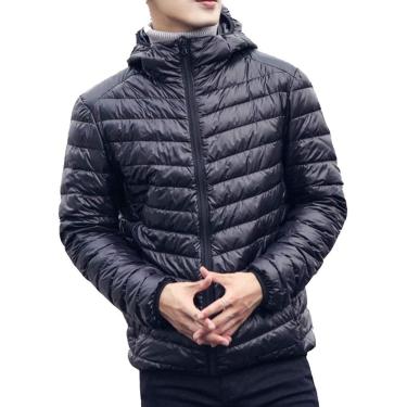 Imagem de Jaqueta Masculina Com Capuz Jaqueta Acolchoada Leve E Embalável Com Bolsos Com Zíper Casaco De Inverno Ao Ar Livre Com Capuz, Black, L