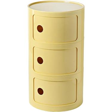 Imagem de Mesa De Cabeceira Com Gavetas E Porta De Correr - Mesa De Cabeceira Redonda Com Armazenamento Para Quarto, Sala De Estar Ou Banheiro - Mesa De Cabeceira Moderna Mesa Lateral, Yellow, 3tier
