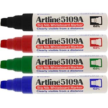 Imagem de Artline Marcadores Magnum White Board 5109A apagáveis a seco com ponta grande jumbo para letras claras e visíveis, preto, vermelho, azul e verde - pacote com 4