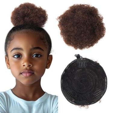 Imagem de TANJET Rabo de cavalo com cordão afro puff para mulheres negras - 100% cabelo humano clip-in com 3 pentes | Extensão de puff cacheado crespo (10 cm, # 02 marrom escuro)