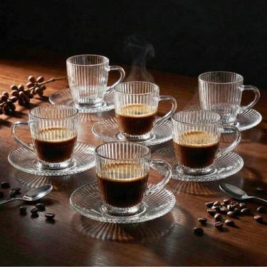 Imagem de Conjunto de 6 Xícaras de Café com Pires Vidro 100ml Sleek Canelado Mim