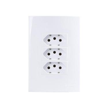 Imagem de Tomada Tripla Margirius Sleek 2p+t 10a Com Placa 4x2 Branca