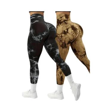 Imagem de Calças De Yoga Femininas De Cintura Alta Tie Dye Sem Costura, Leggings