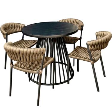 Imagem de 4 Cadeiras Laguna Alumínio Tricô Náutico Mesa Tampo Ripado Rami