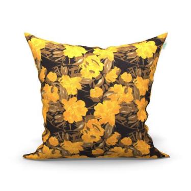 Imagem de Capa De Almofada 60cm X 60cm Grande Floral Amarela Com Zíper Tecido Ja