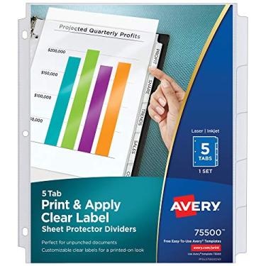 Imagem de Divisórias de etiquetas transparentes com bolso Avery Index Maker, 5-guia, Clear, 1-set