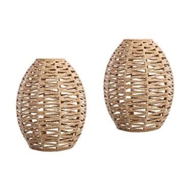 Imagem de 2 Peças Abajur Tecido Abajur Pendurado Abajur Sombra De Luz Tecida De Corda De Imitação Abajur Vime Abajur De Candelabro Tecido Abajur De Chão De Vime Cordão Ferro Japão Galhos