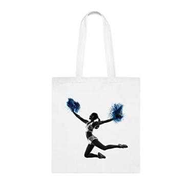 Imagem de Jovem mulher líder de torcida, silhueta sacola divertida, bolsa de ombro, bolsas reutilizáveis, cesta de Natal de aniversário, ideia de presente, Branco