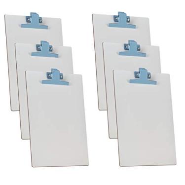 Imagem de Prancheta MDF Branco A4 (23 cm X 33 cm) com Prendedor Metálico Color (6 Unidades), Acrimet, 119.4 (Prendedor Azul)