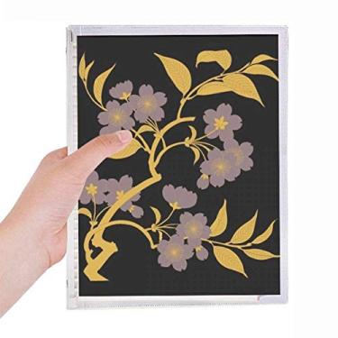 Imagem de Caderno de folhas soltas com desenho de cultura japonesa com flores pretas e diário recarregável