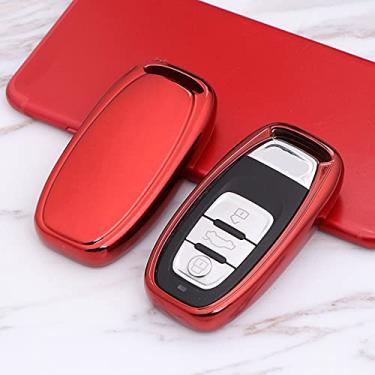 Imagem de SELIYA Capa de chave de controle remoto de TPU para carro, adequada para Audi A1 A3 A4 A5 A6 A7 A8 Quattro Q3 Q5 Q7 2009 2010 2011 2012 2013 2014 2015, C, vermelho