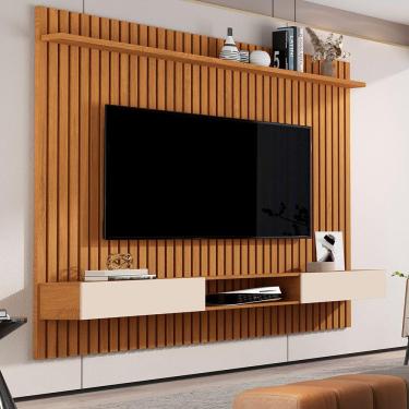 Imagem de Painel para TV até 70" 2 Portas 1 Nicho 1 Prateleira Vênus 1.8 x 1.8 Nature/Off White Ripado Giga