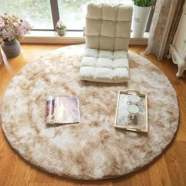 Imagem de Tapete Peludo Felpudo Sala Quarto 1,00x1,00 Redondo Grande Luxo (4-BEGE MESCLADO)