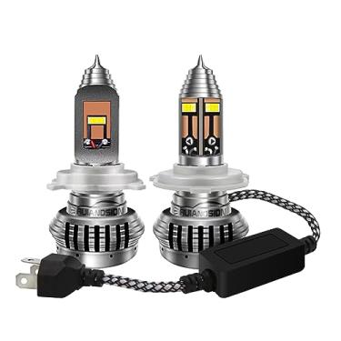 Imagem de Ruiandsion H4 9003 HB2 Lâmpada de farol LED motocicleta P43T 15SMD chips de alta potência super brilhante 55W 50000LM DC 8-24V farol de motocicleta alto/baixo, branco (pacote com 2)