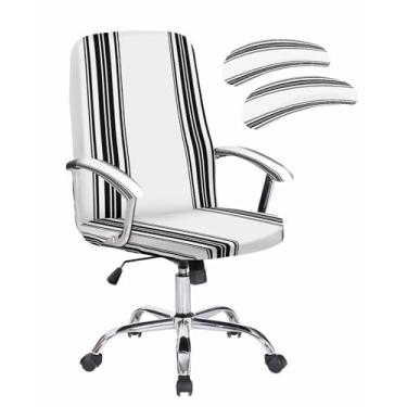 Imagem de Savannan Capa para cadeira de escritório, listras verticais pretas brancas, ajuste elástico, capa para cadeira de computador, capa removível para cadeira de escritório, 1 peça, média com capa de braço