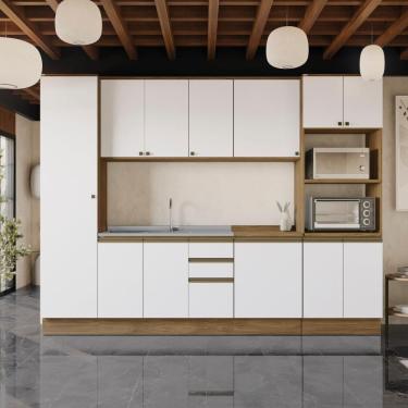 Imagem de Cozinha Modulada Celeste Kappesberg 100% MDF Nogueira/Branco 300cm