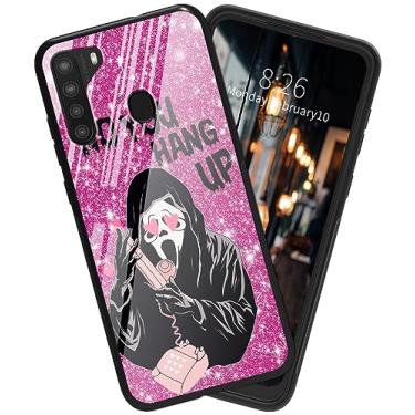 Imagem de BVDIKMI Capa para Samsung Galaxy A21 à prova de choque de TPU macio para mulheres e homens, capa traseira rígida de vidro temperado antiarranhões para Samsung A21, rosa fantasma