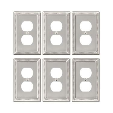 Imagem de TREEWELL Pacote com 6 placas de cobertura de tomada duplex, placas de parede de metal para tomadas elétricas, capa de receptáculo de níquel escovado 1 gangue, placas decorativas de pérolas e tampas de
