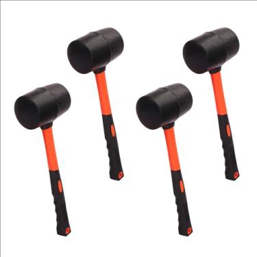 Imagem de 4 peças de martelo de borracha de 473 ml, cabeça de martelo de borracha, conjunto de martelo de borracha com cabo de fibra de vidro preto e amarelo, perfeito para madeira, metal, plástico, vidro e