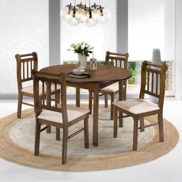 Imagem de Conjunto Sala De Jantar Redonda Maciça 4 Cadeiras Mv Outlet Castanho