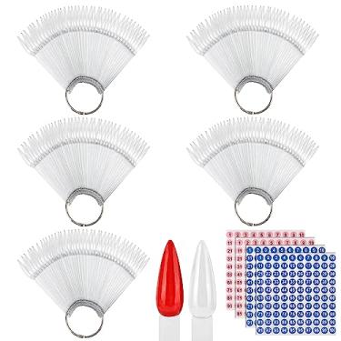 Imagem de 200 Pcs Clear Nail Swatch Sticks with Ring and Number Stickers, Plastic Nail Swatches Stiletto Practice Nail Tips Nail Sample Sticks for Nail Polish Color Display