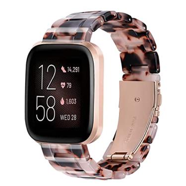 Imagem de Ayeger Pulseira de substituição para Fitbit Versa/Versa 2 Smart Watch/Special/Lite Edition, pulseiras de resina modernas, mulheres e homens, pulseira de metal de aço inoxidável, fivela ouro rosa