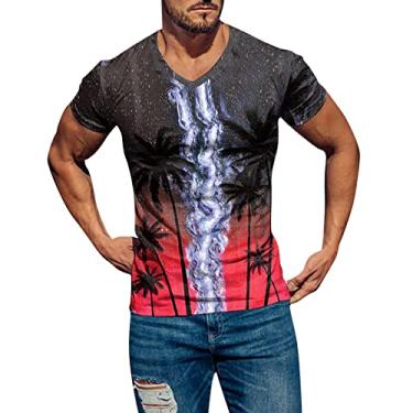 Imagem de Yoyorule Camiseta masculina de manga curta com gola V leve e macia para primavera e verão, Vermelho, M