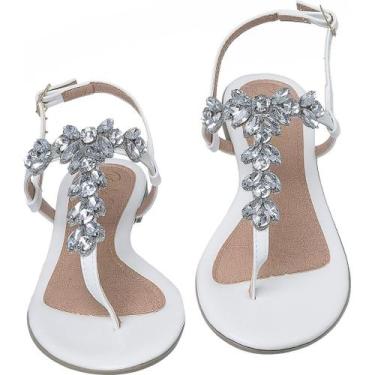 Imagem de Sandália Feminina Rasteira Pedraria - ADM, Verniz branco, 35