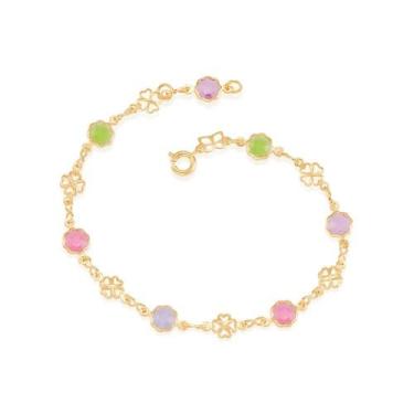 Imagem de Pulseira rommanel banhado ouro 18k feminina flor trevo colorida 20cm 1