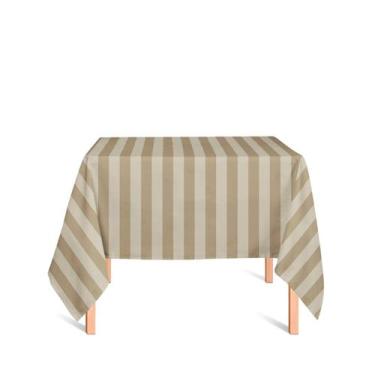 Imagem de Toalha de Mesa Quadrada em Tecido Jacquard Bege Escuro (Fendi) Listrad