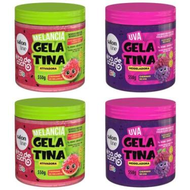 Imagem de Kit Gelatina Salon Line Kids Melancia + Uva 550g Com 4