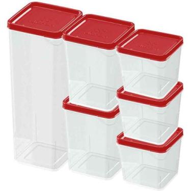 Imagem de Pote Plástico Conjunto 6 Potes Modulares Vermelhos - Nitron