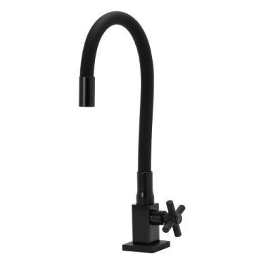Imagem de Torneira Gourmet Flexível Cozinha Quadrada Preto Luxo - TFC